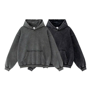 Sudadera con capucha oversize de algodón de 450 GSM, lavado ácido, con dobladillo deshilachado y desgastado, estilo vintage, corte holgado sin cordón - Product Image 1