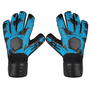 Football Goalkeeper Gloves <b>Full</b> Finger Non <b>Slip</b> Breathable PU Unisex Hook And Loop Closure Blue Black Sublimation Print - Product Image 1