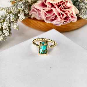 Anillo Ovalado de Plata de Ley 925 Chapado en Oro de 14K con Turquesa de Cobre, Anillo de Piedra Natural, Joyería para Mujer, Regalo - Product Image 6