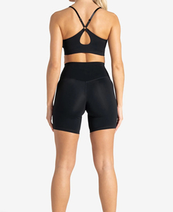 Ensemble de yoga 2 pièces noir pour femme, short taille haute et crop top dos nageur col en V profond, sans couture, en Spandex et Polyester, anti-transpiration, 160 g - Product Image 2