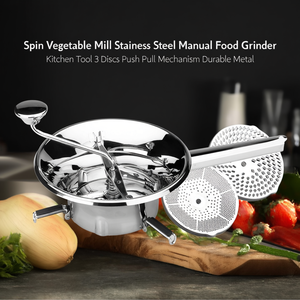 Tritatutto Manuale in Acciaio Inox per Verdure, Utensile da Cucina con 3 Dischi, Meccanismo Push-Pull, Metallo Resistente - Product Image 3