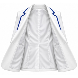 Chaqueta Blazer Blanca Personalizada para Mujer con Ribete Azul Rey, Logotipo Bordado, Uniforme Escolar, de Sororidad, Corporativo, OEM - Product Image 5