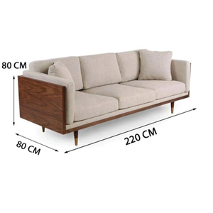 Teak Frame <b>Sofa</b> with Extended Side Panel Design Generous Three Seater Cushion Layout Modern Living Room Statement Piece - Product Image 1