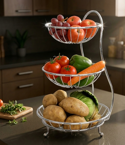 Moderno Soporte de Metal de 2 Niveles para Frutas |   Recipiente de Almacenamiento de Doble Capa para Encimera con Asa para Organización de Cocina - Product Image 3