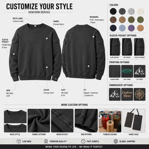 เสื้อสเวตเชิ้ตคอกลมลำลองสำหรับผู้ชาย ดีไซน์กระเป๋าที่แขน ผ้าฟลีซ 360 กรัม โลโก้ด้านหน้า ผ้าผสมคอตตอน 100% ระบายอากาศได้ดี มีสไตล์ - Product Image 4