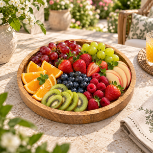 Modern <b>Round</b> for Wood Serving <b>Tray</b> | Natural Platter with Raised Edge for Tea Coffee Fruits Snacks Dining <b>Table</b> Home Decor Use - Product Image 4
