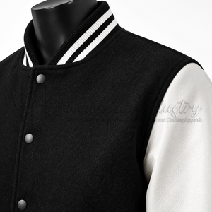 Custom Black <b>White</b> Wool Leather Varsity <b>Jacket</b> <b>Men</b> Classic Letterman Baseball <b>Jacket</b> OEM Embroidery Bulk Manufacturer - Product Image 6