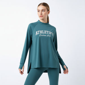 Tunique Athleisure Modeste pour Femme, Coupe Ample, Manches Longues, Dos Asymétrique, Écologique, Séchage Rapide, Respirante, Idéale pour l'Entraînement, Style Islamique - Product Image 1