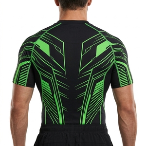 T-shirt de compression à manches courtes pour homme, noir et vert, avec motif graphique, pour la gym, le fitness, la course à pied, l'entraînement, vêtements de sport, couche de base performante - Product Image 2
