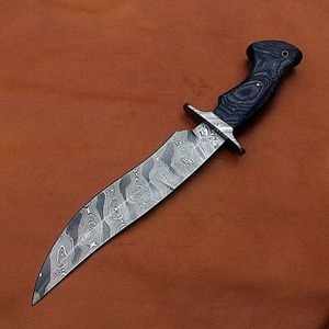 Couteau Bowie en acier Damas fait main, lame fixe, couteau tactique de survie en plein air avec manche en bois - Product Image 3