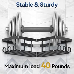 Rustproof Stainless Steel <b>Corner</b> <b>Shower</b> Shelves No Drilling Wall Mounted Rack 12 Hooks Black 3 Pack - Product Image 4