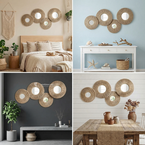 Paper Rope <b>Wall</b> <b>Mirror</b> <b>Set</b>, Boho Chic Sunburst <b>Wall</b> Art for Bedroom, Living Room & Entryway, Eco-friendly Natural Fiber Decor - Product Image 4