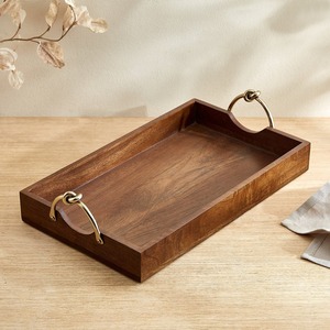 Plateau de service rectangulaire en bois couleur café durable avec poignées en fer doré, multifonctionnel, pour thé et nourriture, pour la cuisine - Product Image 3