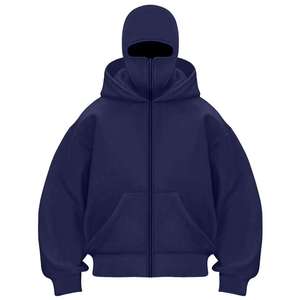 <b>Men's</b> <b>Navy</b> Full Face Zipper Balaclava Hoodie Oversized <b>Fleece</b> Sweatshirt Streetwear Hooded Jacket Long Sleeve 100% OEM Service - Product Image 1