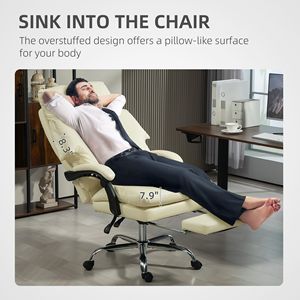 Sedia da Ufficio Direzionale Reclinabile in Pelle PU Bianco Crema con Schienale Alto e Poggiapiedi, Sedia da Scrivania Imbottita per il Massimo Comfort - Product Image 4