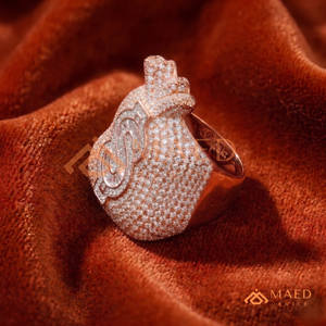 Anillo de hombre con diseño de bolsa de dinero y circonitas, chapado en oro rosa, anillo llamativo con símbolo de dólar, joyería hip hop con circonitas baguette - Product Image 4