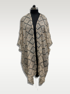 Geometric Print <b>Boho</b> Kimono Loose Asymmetric V-Neck Three Quarter Sleeve Linen Cotton Woven <b>Summer</b> Casual <b>Dress</b> - Product Image 1