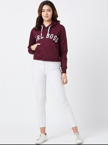 Sudadera con Capucha Color Granate para Mujer, Estampado Girl Boss, Manga Larga, Tejido de Algodón, Estilo Otoñal - Product Image 1