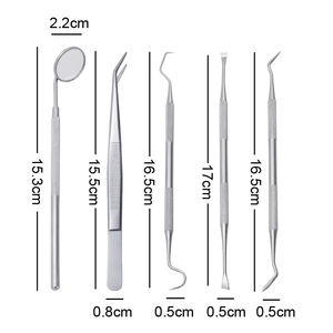Juego de Instrumentos Quirúrgicos Dentales de 5 Piezas, Acero Inoxidable Plateado, Empuñadura Acolchada, Herramientas Manuales Clase I, Certificación CE, 15.3-17cm - Product Image 3