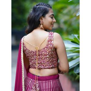 Magenta <b>Sequins</b> Georgette Reception Lehenga Choli for Women - Product Image 2