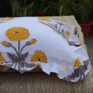 2026 Modern Vintage Style 100% Hand Block <b>Printed</b> Embroidered Yellow Floral Designer <b>Cushion</b> Covers Geometric - Product Image 5