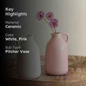 Jarrón de cerámica de diseño elegante, color rosa pastel y blanco, jarrón decorativo para flores, decoración minimalista nórdica para el hogar, centro de mesa. - Product Image 3