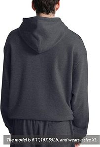 Sudadera con Capucha para Hombre, Color Gris Oscuro, 100% Algodón, Felpa Francesa, Manga Regular, Color Sólido, Tejido de Punto, Invierno, Secado Rápido - Product Image 2