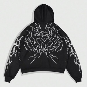 Sudadera con Capucha Personalizada Negra Unisex Oversize con Gráfico de Ojo Rojo, de Forro Polar Grueso, Estilo Gótico Cyber Streetwear - Product Image 6