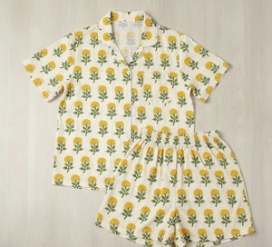 Conjunto de Pijama de Algodón Casual para Mujer, Estampado Floral Sólido, Hecho a Mano, Manga Larga, Cuello en V, Cierre de Botones, Bordado a Máquina, Primavera - Product Image 4