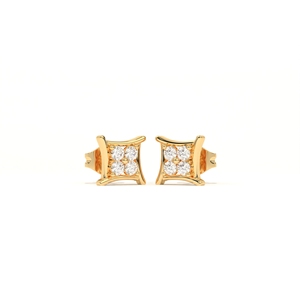 Boucles d'oreilles clous Aarinya Kite-Frame en or 18 carats avec grappe de diamants de laboratoire, luxe, forme carrée - Product Image 2