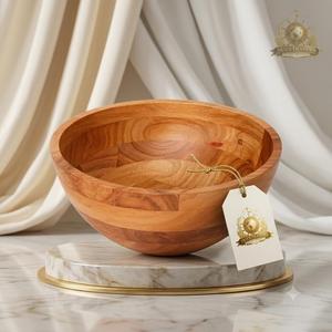 Bol à salade en bois d'acacia naturel, fait main, écologique, rayé, segmenté, grand bol à fruits, vaisselle de camping, cuisine, table - Product Image 5
