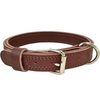 Collier de chien en cuir marron noir à double couture robuste avec collier pour chien en laiton nickelé réglable