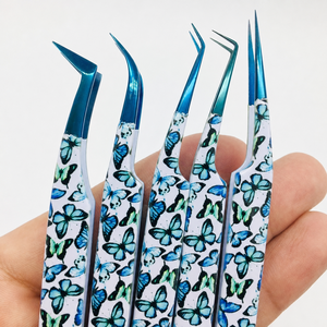 Pince à épiler professionnelle HARRAR GROUP COMPANIES Blue Butterfly en acier inoxydable à pointe lisse pour extensions de cils, courbée avec précision - Product Image 5