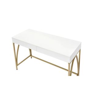 Lightmane <b>White</b> <b>High</b> <b>Gloss</b> Writing <b>Desk</b> with Gold Finish Elegant Computer <b>Desk</b> - Product Image 5