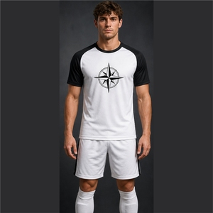 Unisex White Soccer Jersey with Black Sleeves Full Sleeve Breathable Polyester Sportswear Sets for Adults - Product Image 4