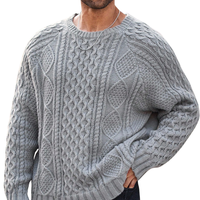 Suéter de Invierno Grueso de Punto para Hombre, Talla Grande, Mezcla de Lana/Acrílico Suave, Corte Holgado Informal, Estilo Vintage, Patrón 3D, Cuello Redondo