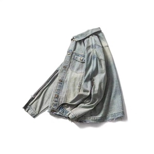 Custom Winter Denim Y2K <b>Jacket</b> <b>With</b> Metal Zipper <b>Fleece</b> <b>Lining</b> Men's Worn Out Vintage Denim Washed <b>Jacket</b> - Product Image 1