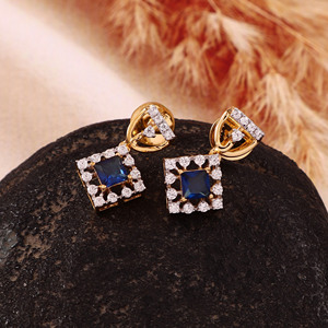 Laxmi 14k solid Gold Zircon Drop Earrings Emerald Cut Blue <b>Stone</b> Geometric Dangle for Women Religious Ceremonies Gift Jewelry - Product Image 3