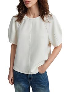 Camiseta de Manga Corta para Mujer, Color Sólido, Cuello Raglán, Puños Fruncidos, Detalle de Panel en el Cuerpo, Corte Regular, Ecológica - Product Image 4