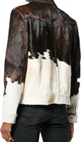 Chaqueta de Hombre Estilo Camionero de Cuero Vacuno Genuino de Alta Gama, Color Marrón Oscuro con Manchas Blancas, Ecológica y Resistente al Viento