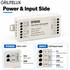SP903E โมดูลขยายสัญญาณไฟ LED ความเร็วสูง DC5-24V PWM สำหรับตัวควบคุม RGB - Product Image 3