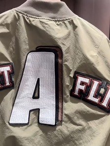 100% Cotton Premium Quality <b>Men's</b> Olive Green Bomber <b>Jacket</b> Embroidered Patch Design Zipper Front <b>Baseball</b> Letterman <b>Jacket</b> OEM - Product Image 4