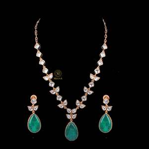 Zeesha Gold Plated Moissanite <b>Bridal</b> <b>Jewelry</b> <b>Set</b> with Zircon Earrings - Product Image 2