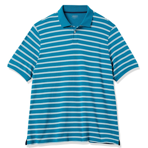 Men's Striped Short Sleeve Knitted Polo Shirt Regular Fit Casual Wear Blue and <b>White</b> Pattern - Product Image 2