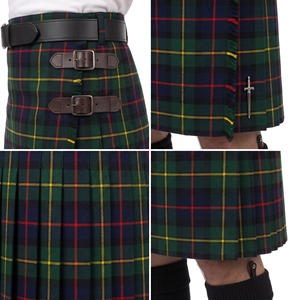 Kilt Escocés Moderno Macleod Harris para Hombre, Diseño a Cuadros Verde, Rojo y Amarillo con Cinturón de Cuero Negro - Product Image 5