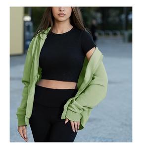 Sudadera con Capucha para Mujer, Diseño Nuevo, 100% Algodón, Manga Larga, Cuello Redondo, Hombros Caídos, Color Sólido, Cómoda, Casual, con Cierre, al Mejor Precio - Product Image 4