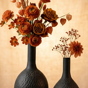 Juego de Jarrones de Metal Tejido Oscuro con Diseño Floral Negro, Moderno, de Dos Piezas, Decorativo, Hecho a Mano, para Mesa, Adorno Único para Sala de Estar - Product Image 4