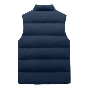 Chaleco Acolchado Azul Marino para Hombre, Cuello Alto, Cierre de Cremallera, Cortavientos, Informal, Ropa de Invierno, Relleno de Poliéster, Bolsillos, Largo Regular - Product Image 2