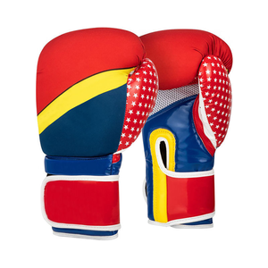 Gants de boxe rouge, bleu, jaune en cuir PU avec fermeture Velcro, respirants, équipement d'entraînement pour adultes pour le sparring de boxe - Product Image 1