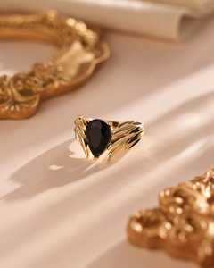 Black Onyx Flame Gold <b>Statement</b> Unique Sculptural Fire Design Bold Gothic Minimalist Handmade Luxury Gemstone <b>Ring</b> for Women - Product Image 4